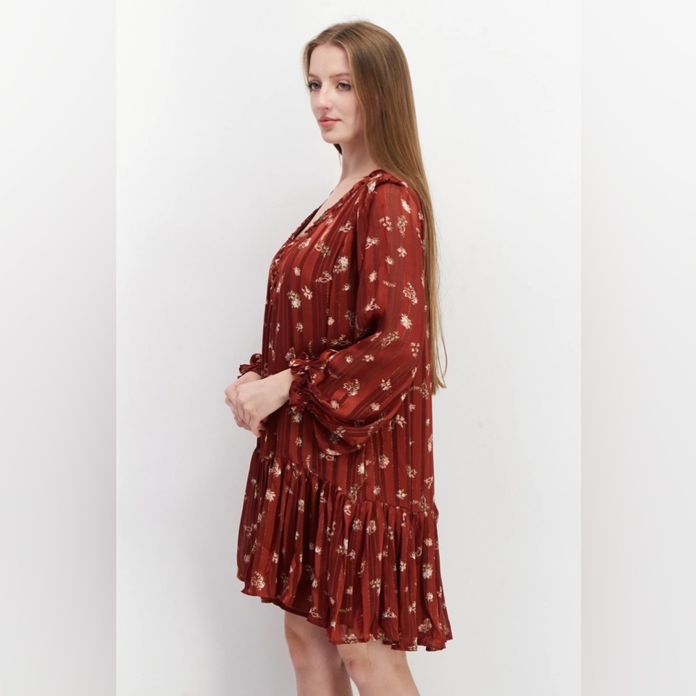 En Saison Long Sleeve Floral Printed Drop Waist Mini Dress Bump Friendly - Picture 3 of 6